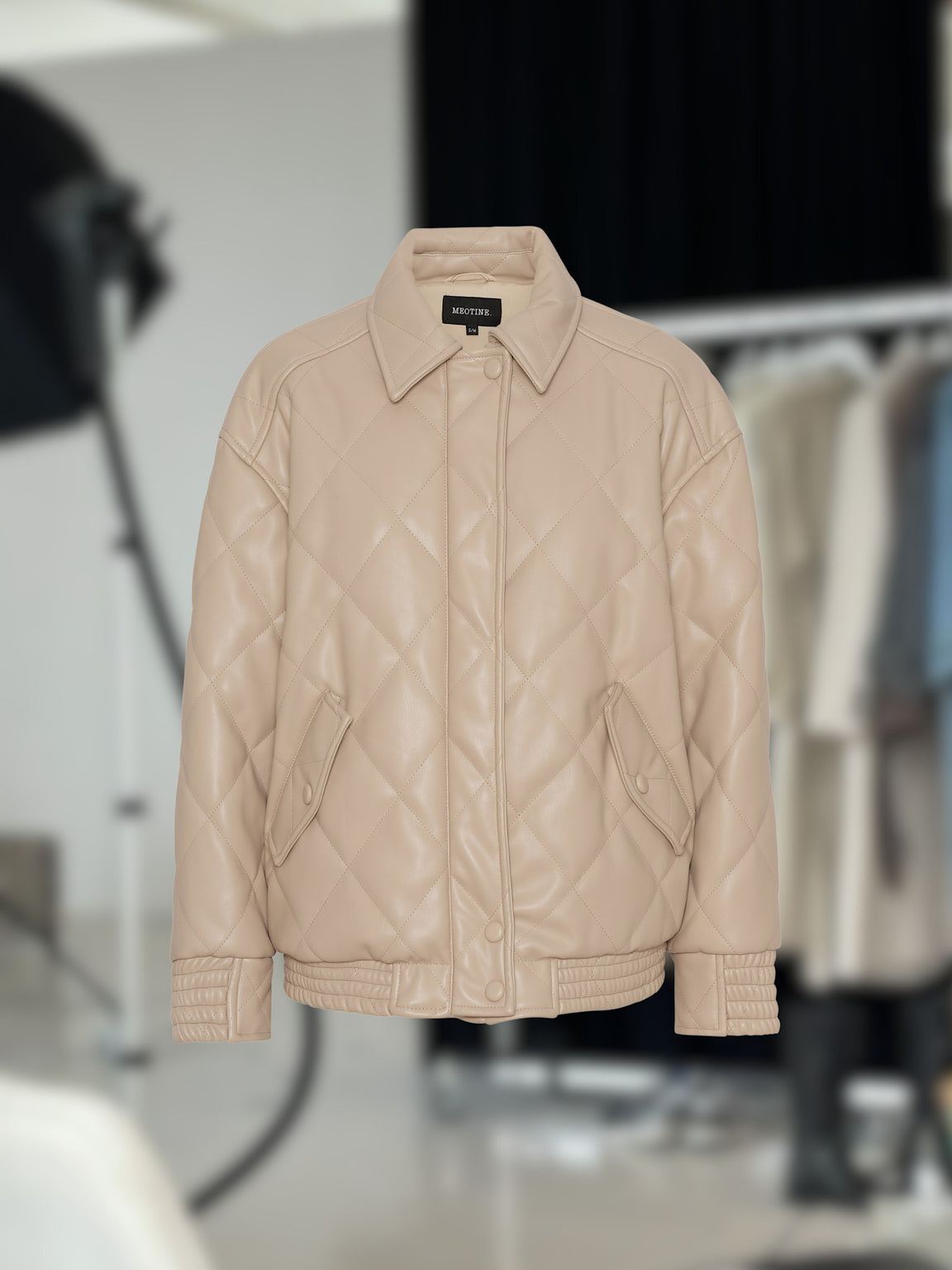 CARTER BOMBER JACKET VEGAN LEATHER - LIGHT BEIGE