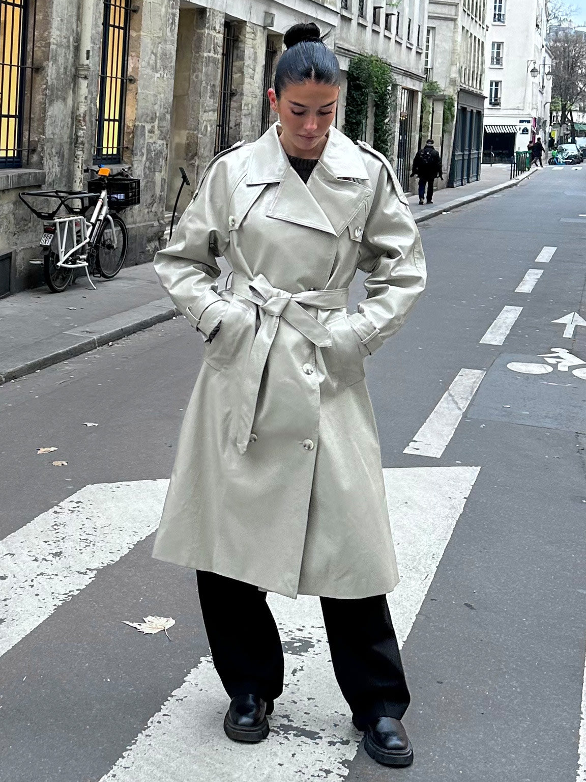 BOBBY TRENCHCOAT VEGAN LEATHER - BEIGE
