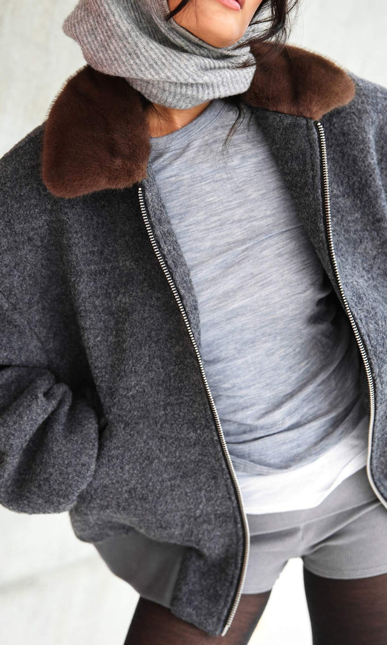 AVERY BOMBER JACKET - GREY/BROWN