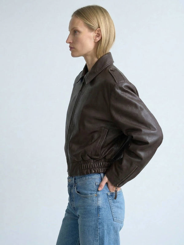 CLEO LEATHER JACKET - BROWN