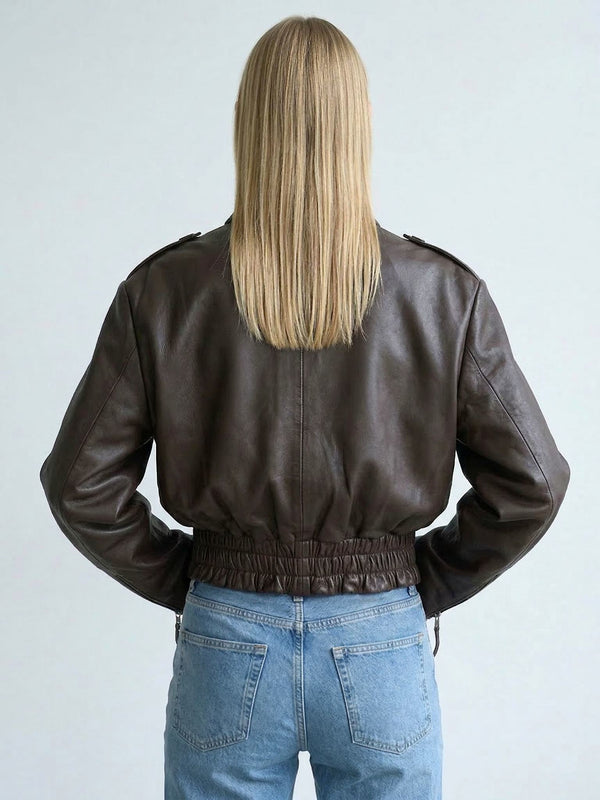 CLEO LEATHER JACKET - BROWN