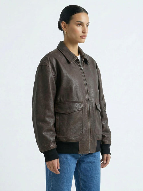 CLYDE LEATHER BOMBER - BROWN