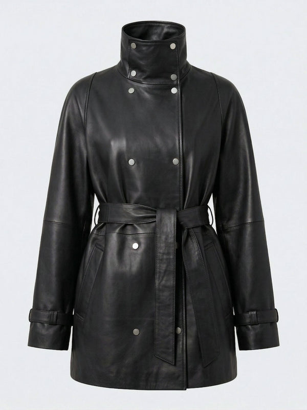 SKYLER LEATHER COAT - BLACK