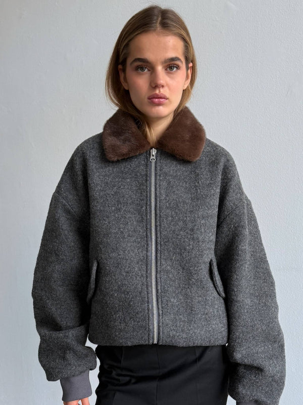 AVERY BOMBER JACKET - GREY/BROWN