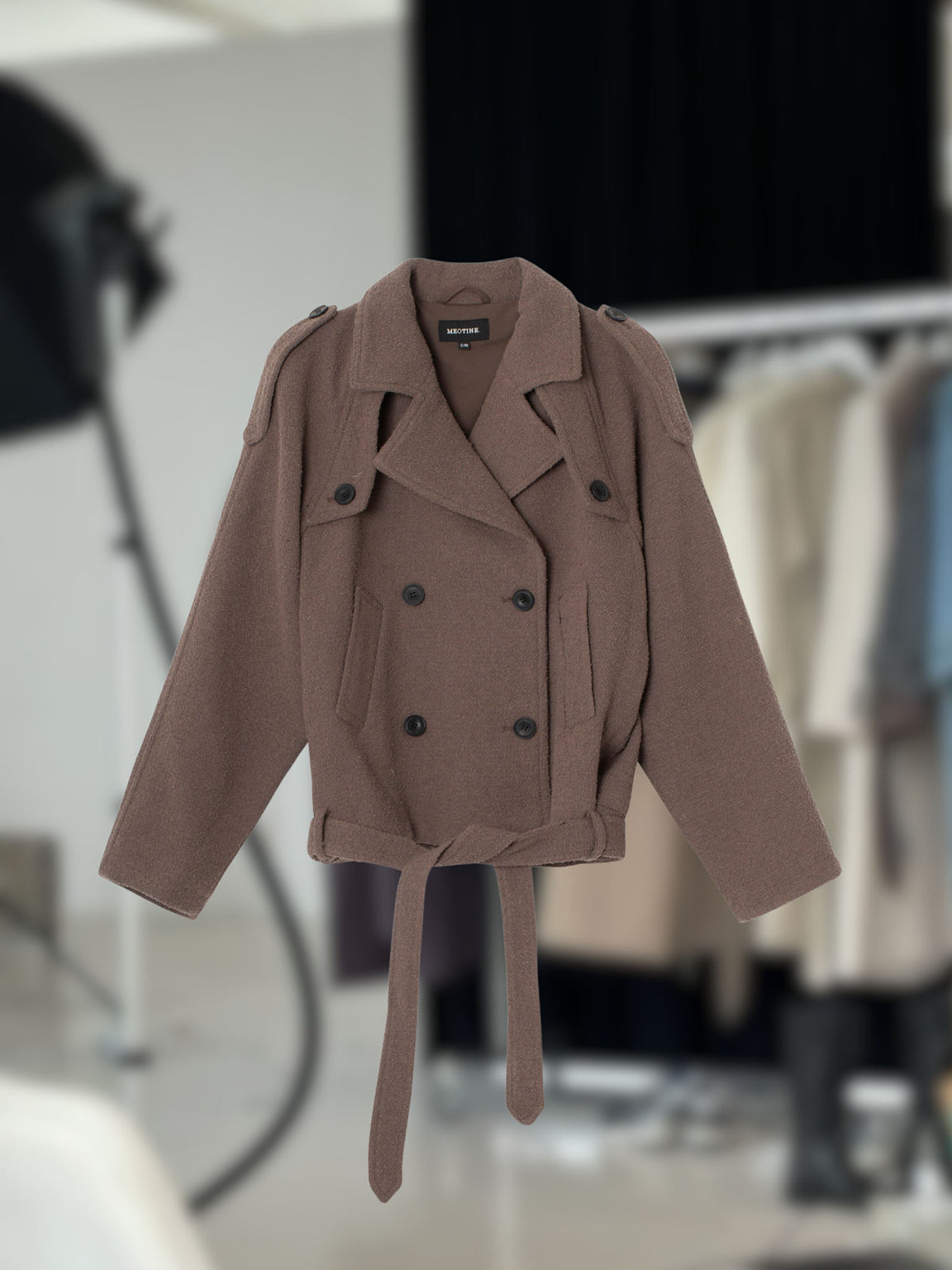KIRA BOUCLE TRENCH JACKET - GREY BROWN