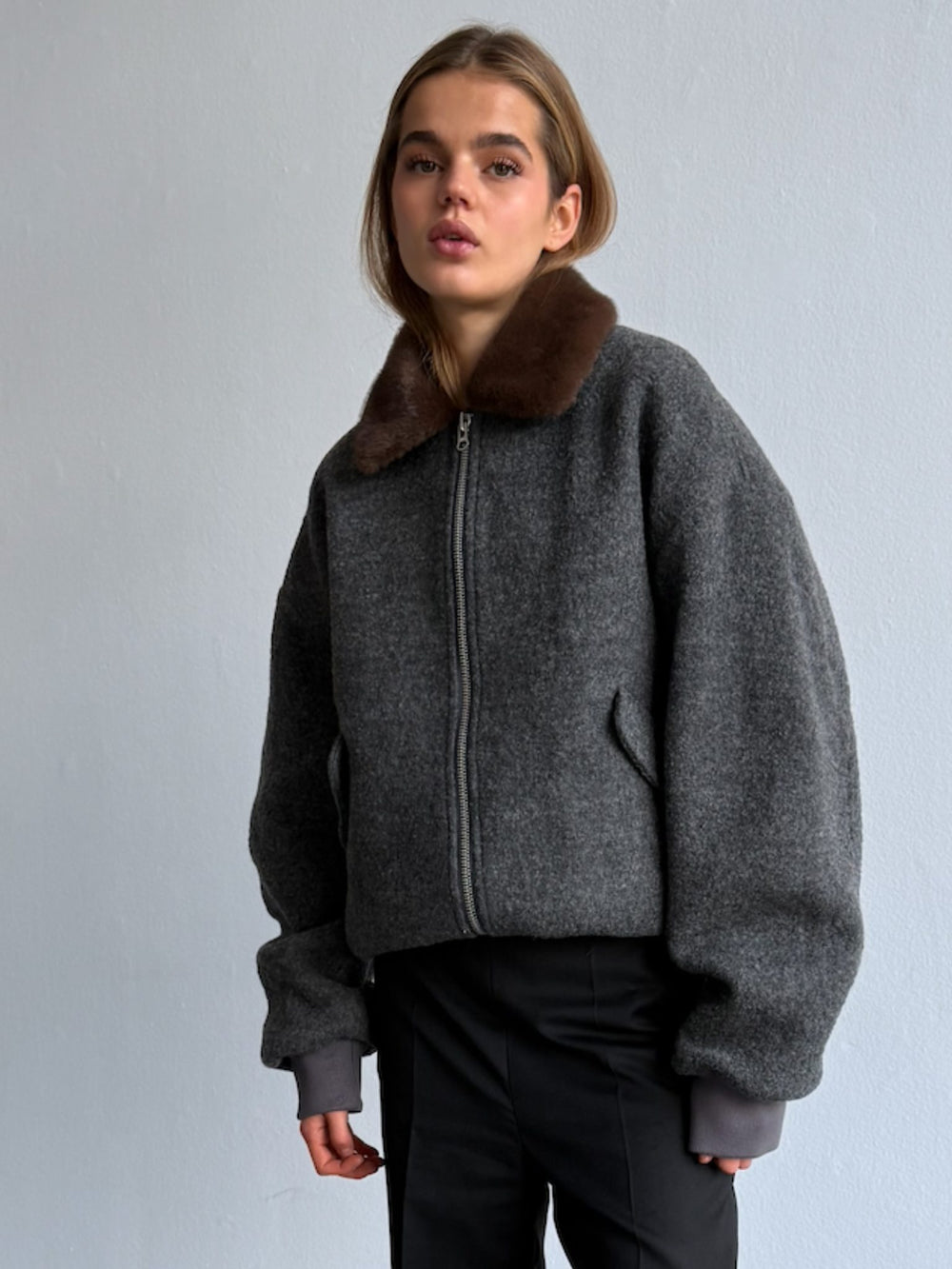 AVERY BOMBER JACKET - GREY/BROWN