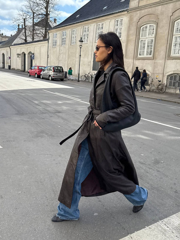 DREW LEATHER COAT - BROWN