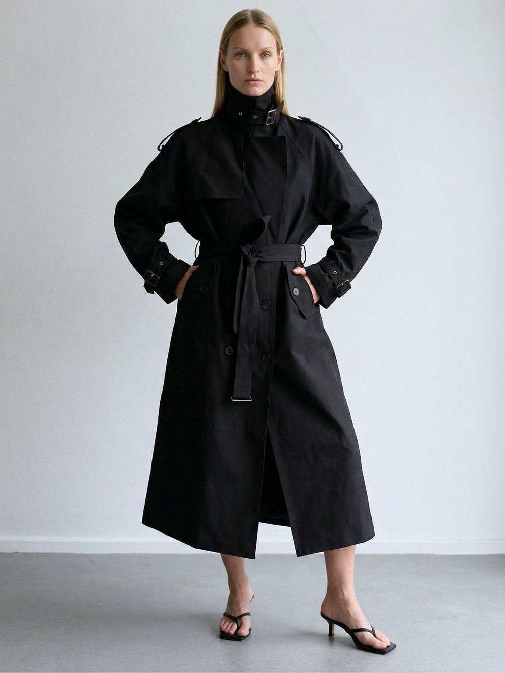 HEATHER TRENCH COAT - BLACK