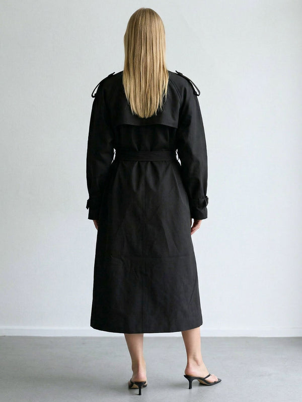HEATHER TRENCH COAT - BLACK