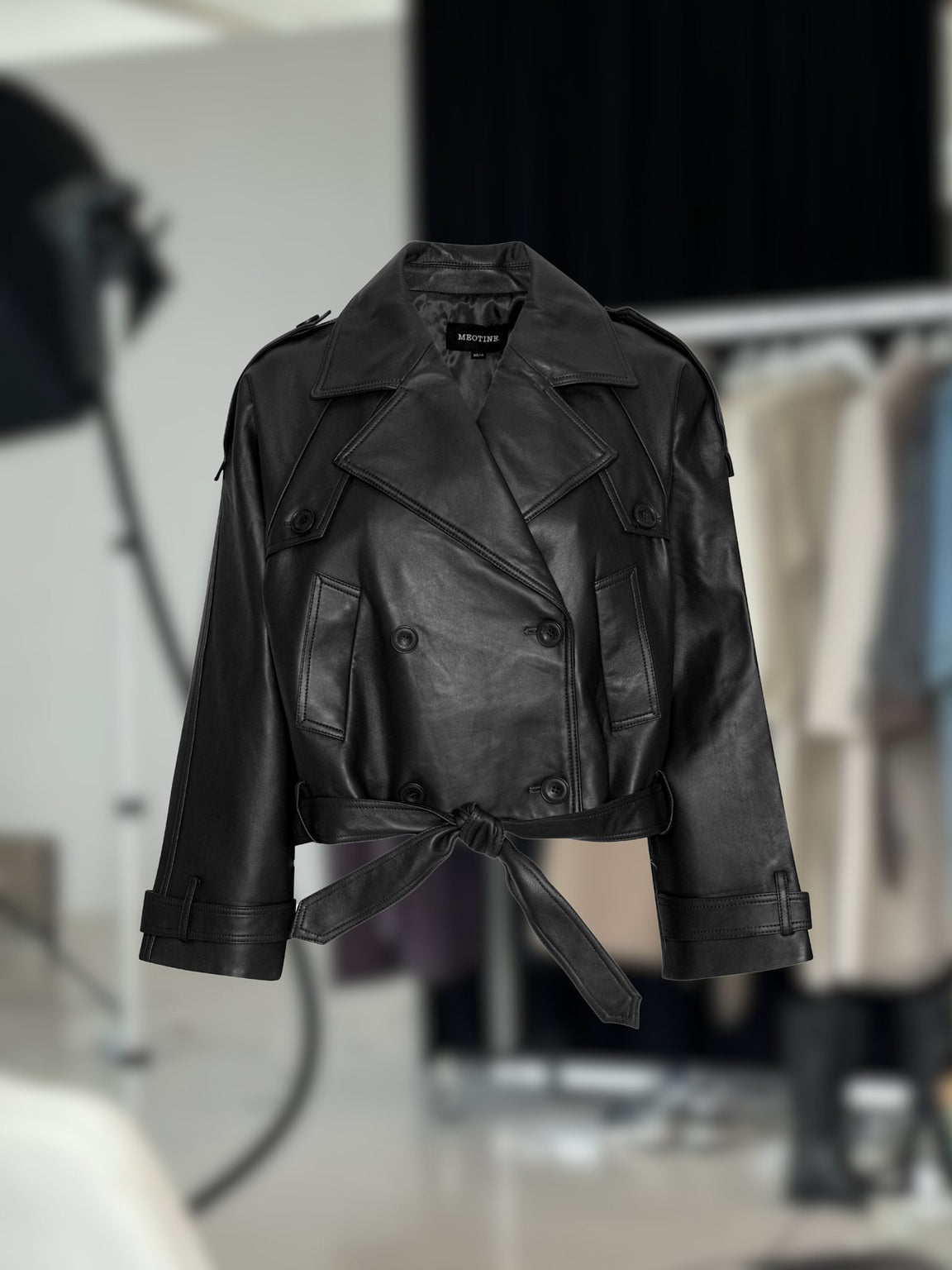 BOBBY LEATHER TRENCH JACKET - BLACK
