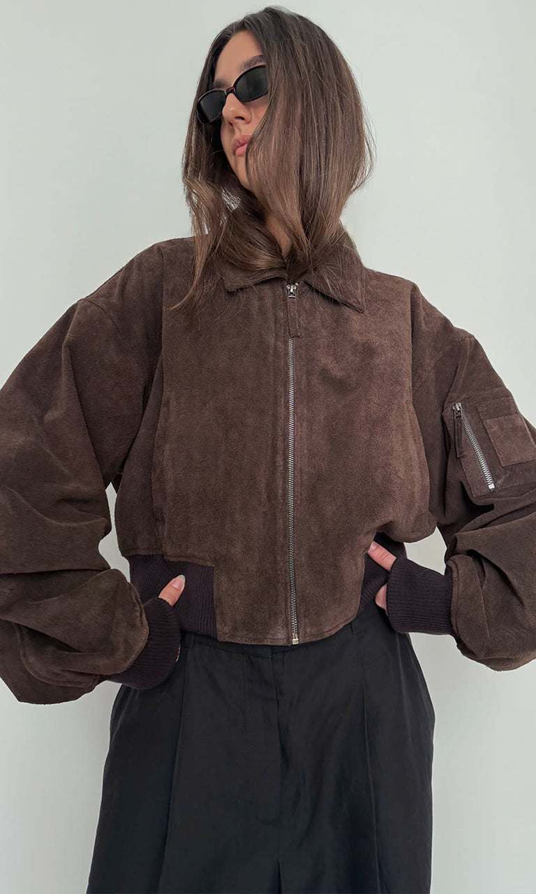 BONNIE SUEDE BOMBER - BROWN