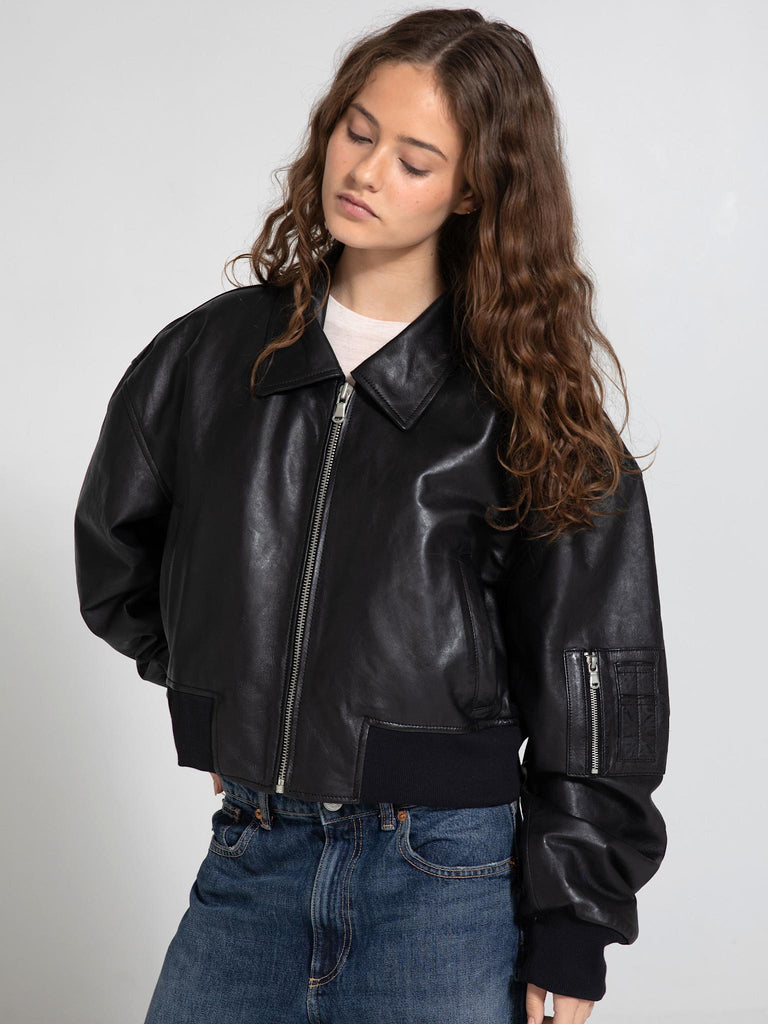 BONNIE LEATHER BOMBER - BLACK