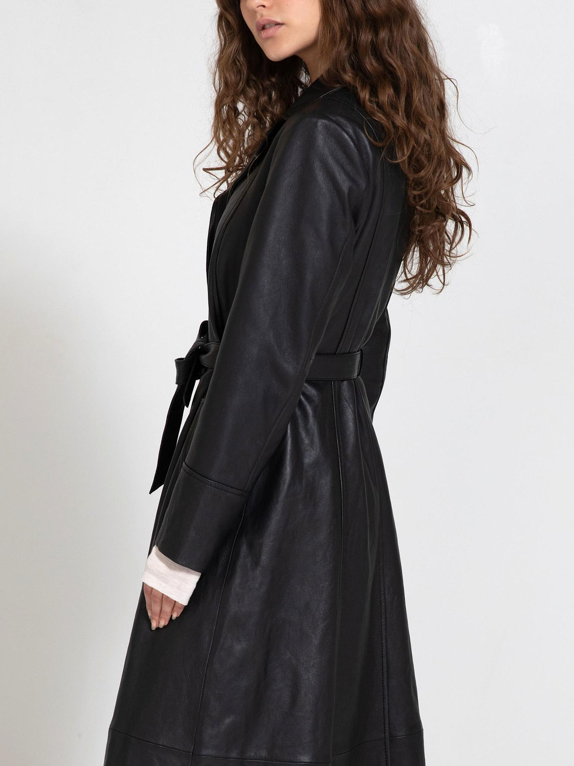 DREW LEATHER COAT - BLACK