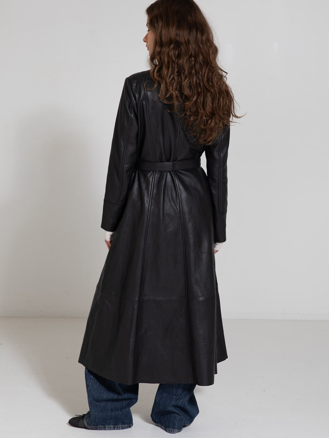 DREW LEATHER COAT - BLACK