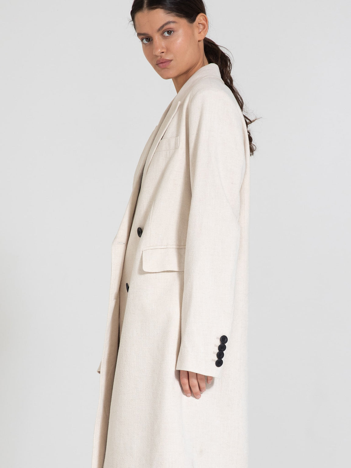 HARVEY LINEN COAT - CREME