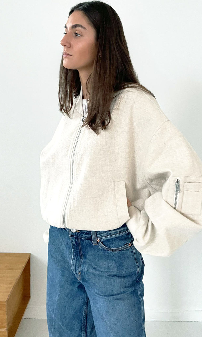 KIAN LINEN BOMBER - CREME
