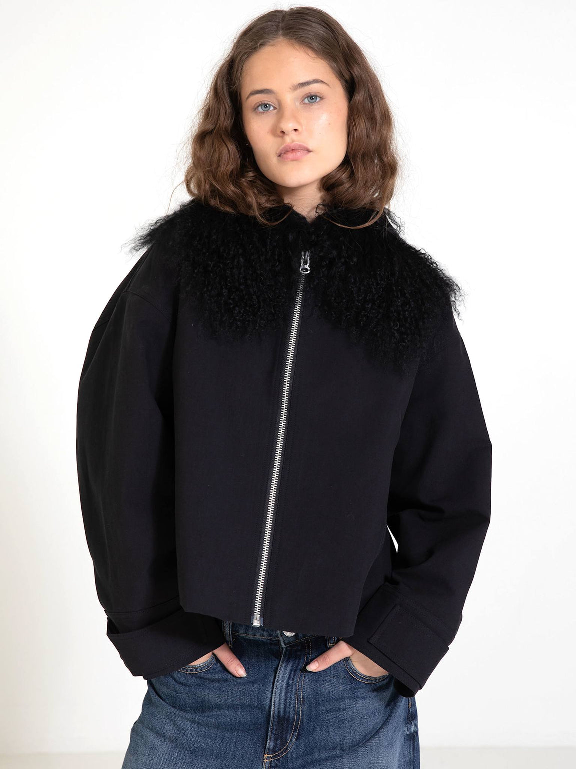 NICO JACKET MONGOLIAN FUR - BLACK