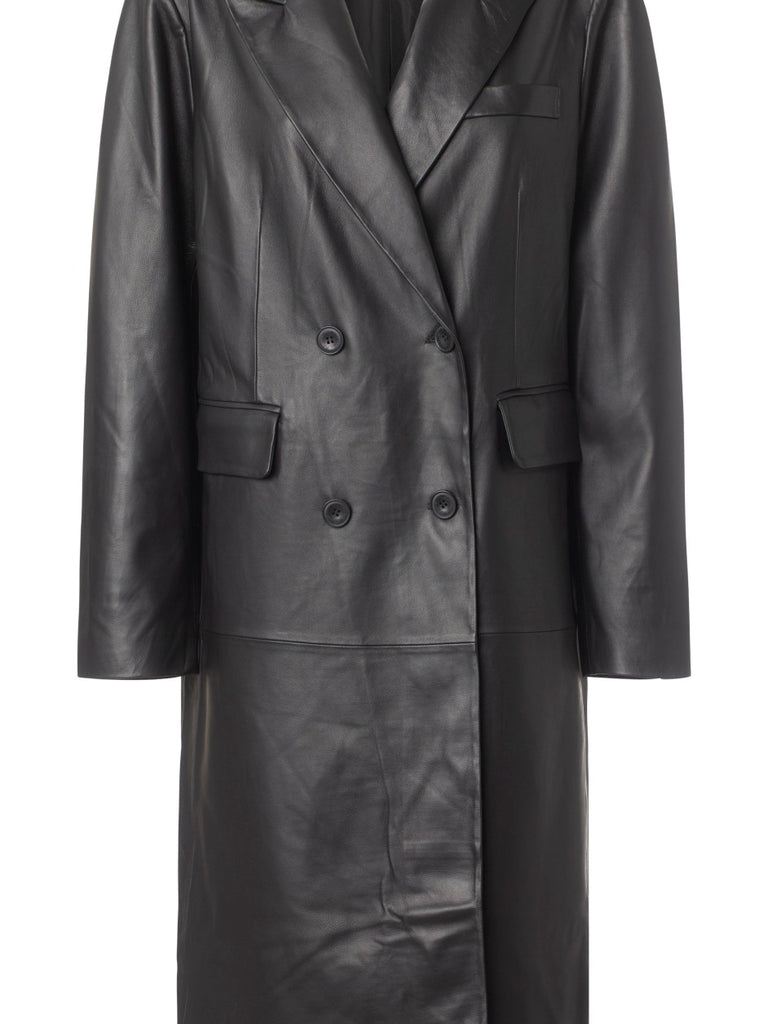 NOEL LEATHER COAT - BLACK