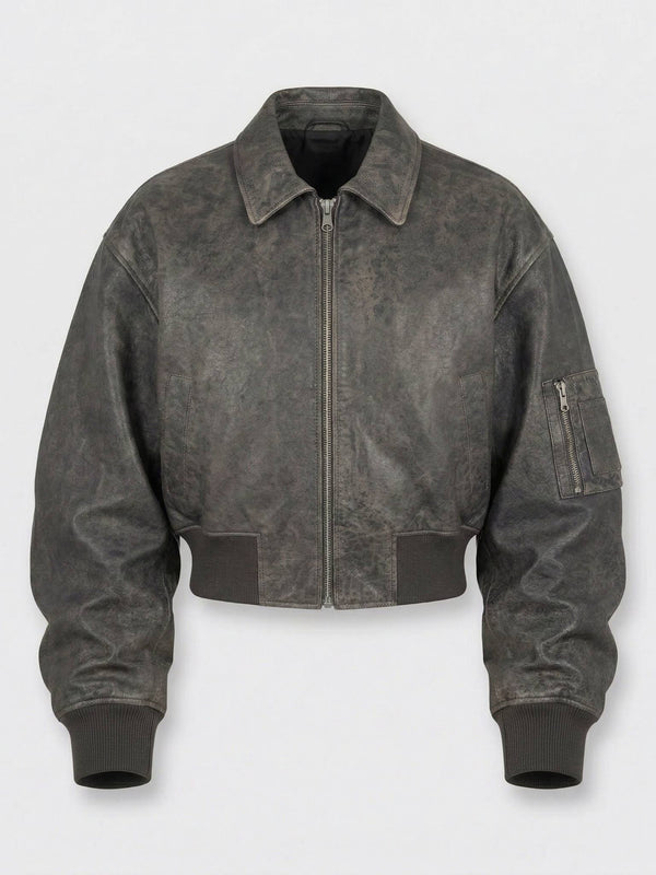 BONNIE CROPPED BOMBER - BROWN