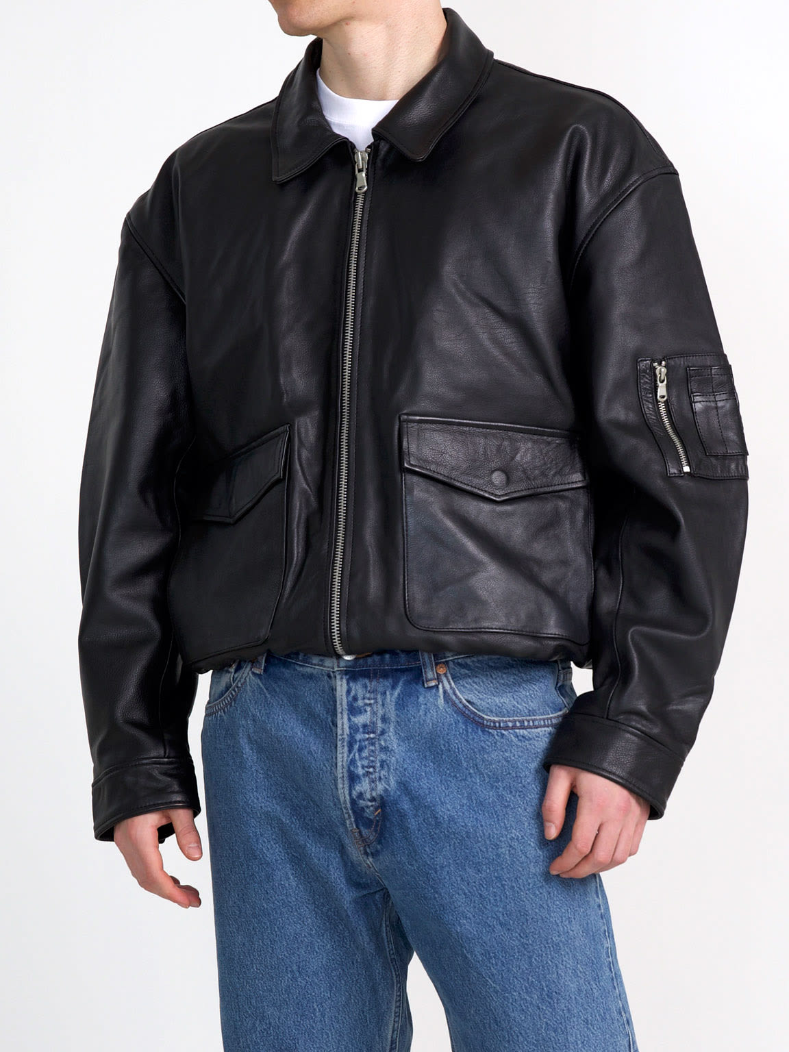 TANIS LEATHER BOMBER - BLACK