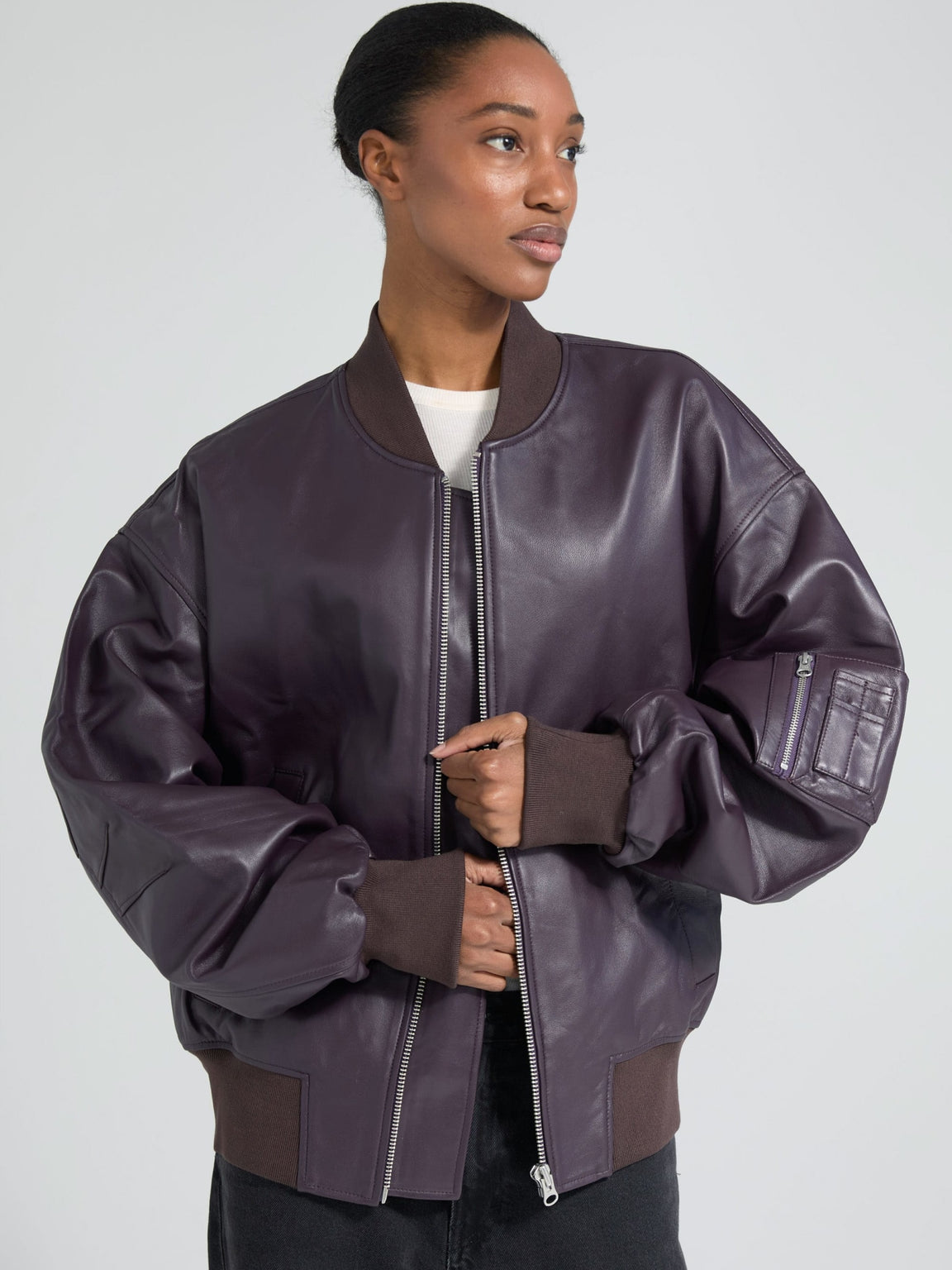 BIANCA LEATHER BOMBER - BLOOM