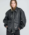 CLYDE LEATHER BOMBER - BLACK