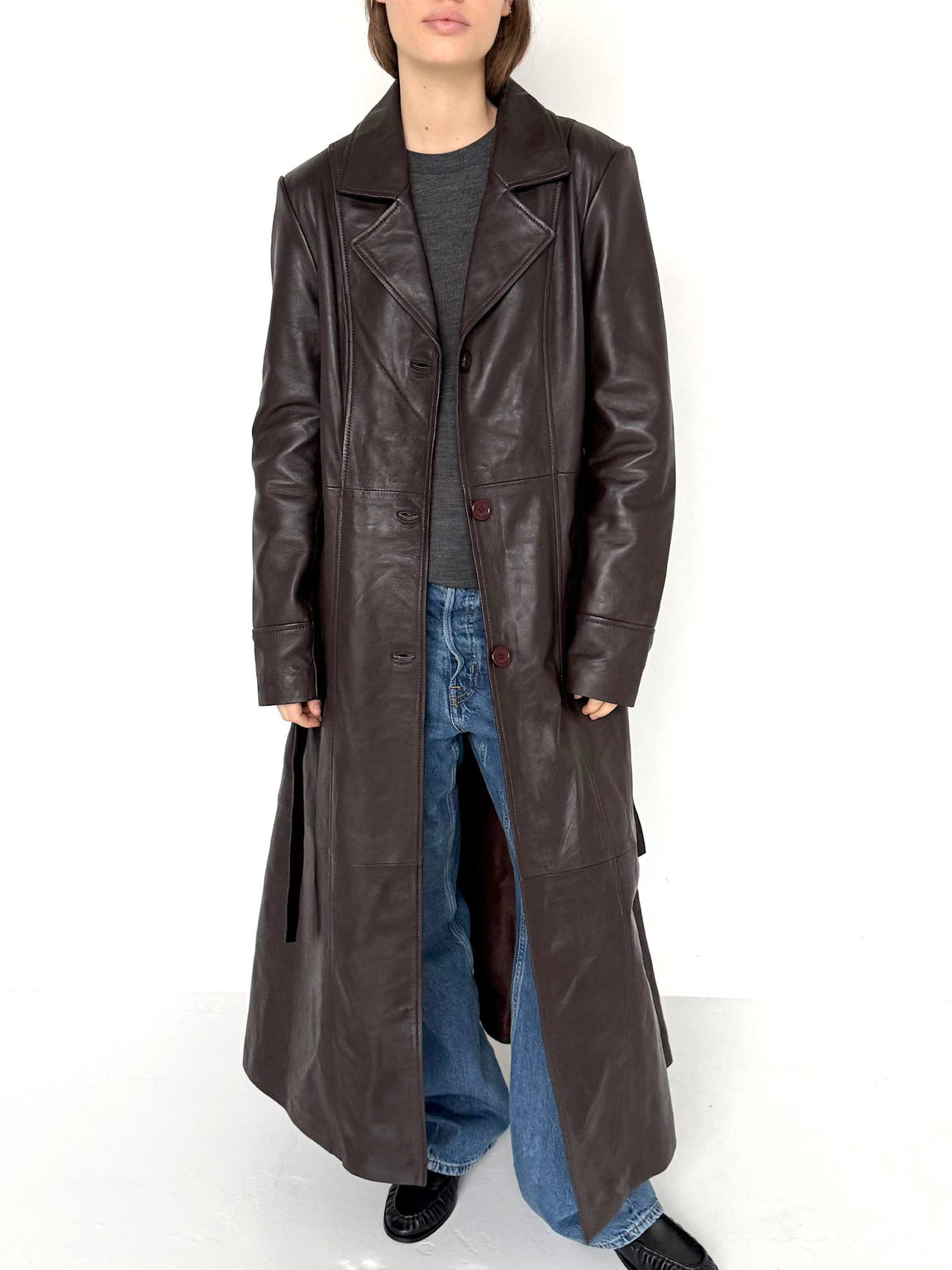 DREW LEATHER COAT - BROWN