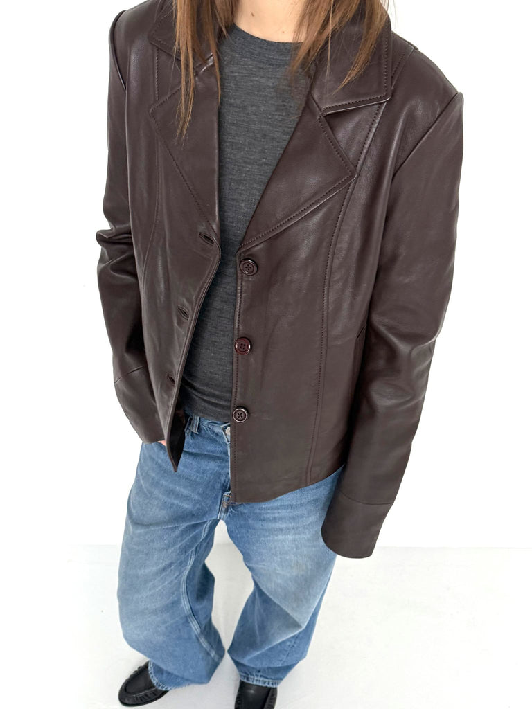 DREW LEATHER JACKET - BROWN