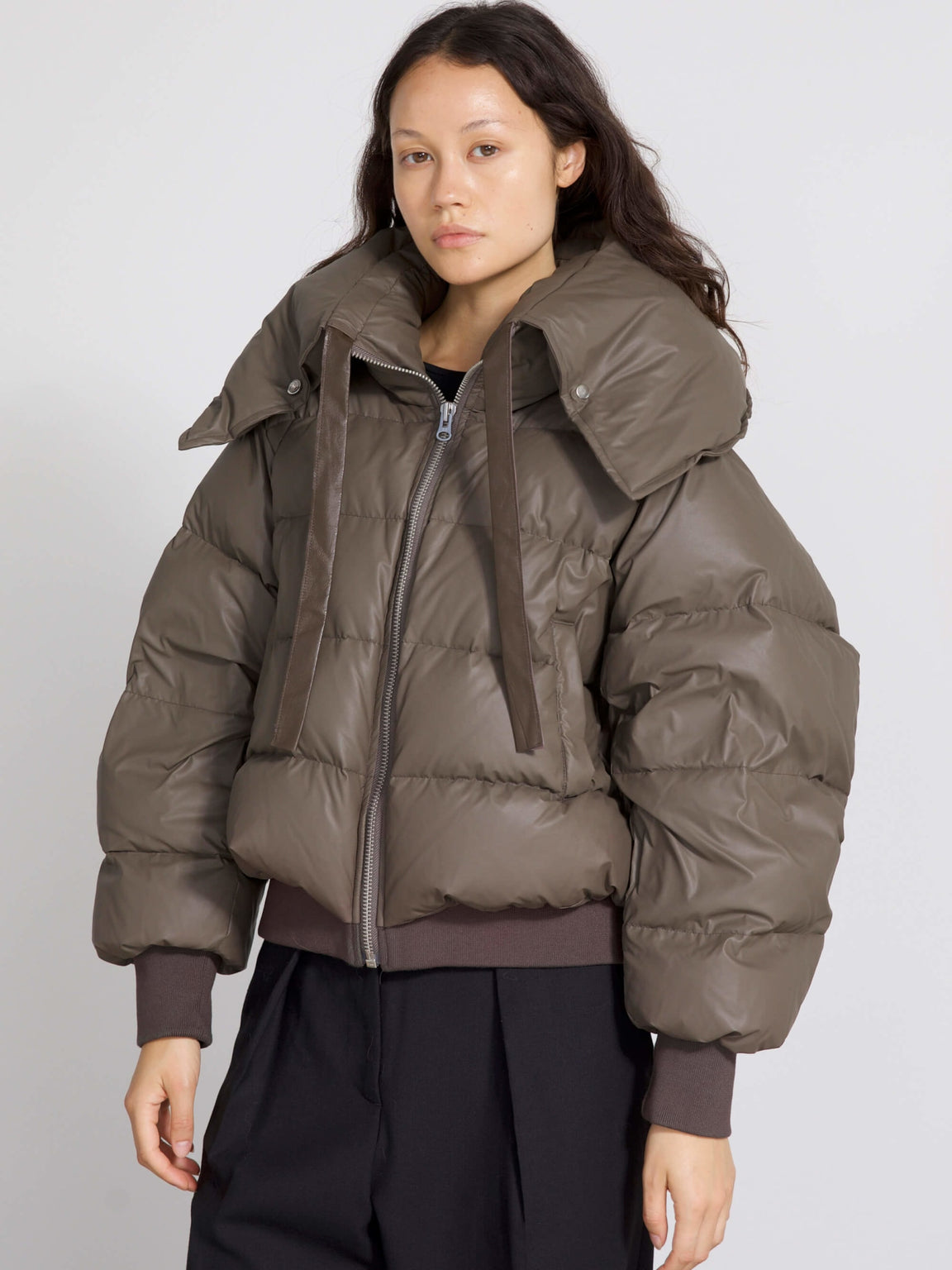 MORGAN PUFFER JACKET - GREY/BROWN