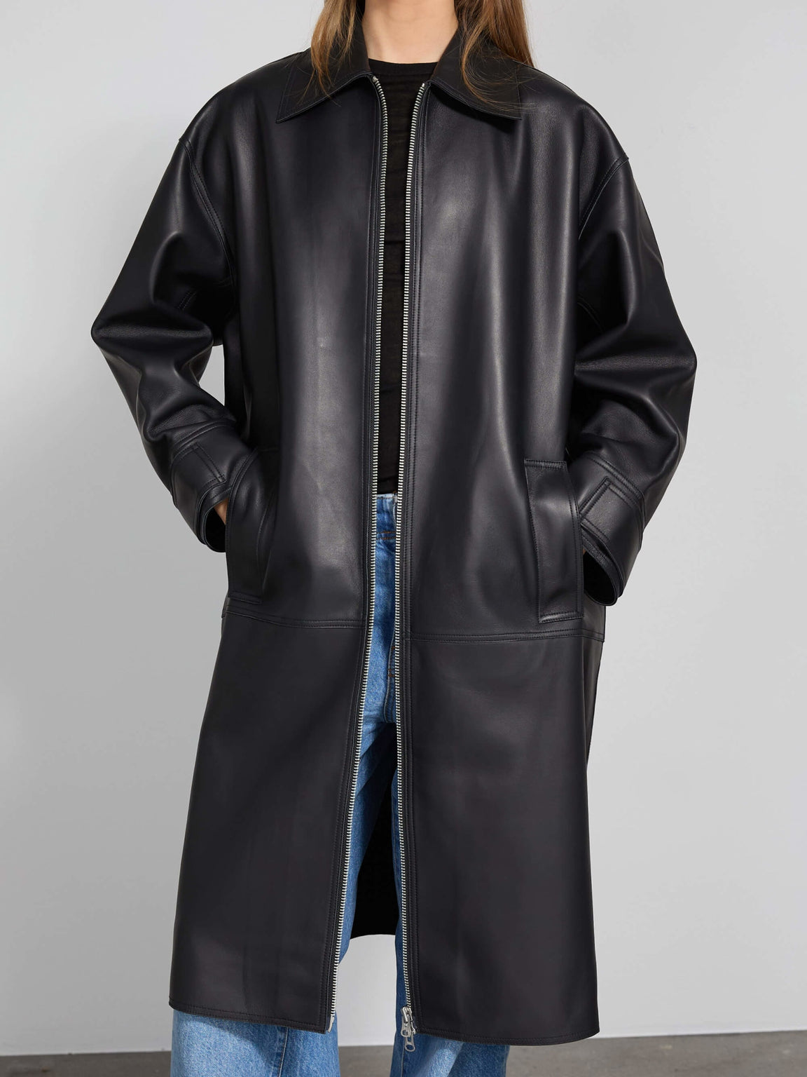 JOSEPH LEATHER COAT - BLACK