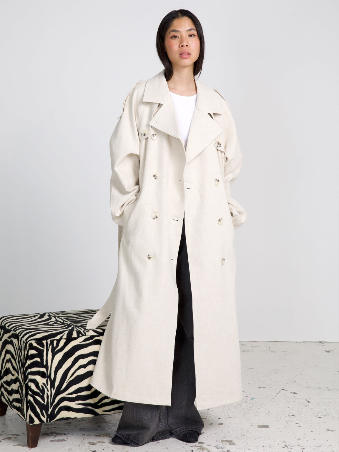 KIRA LINEN COAT - CREME