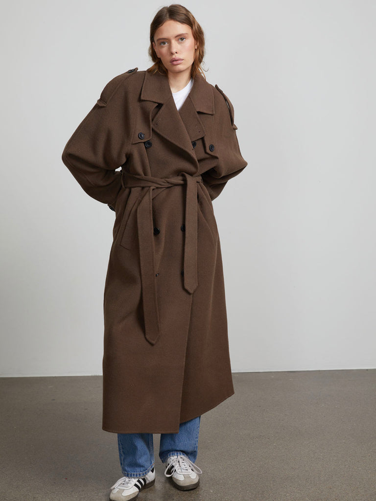 JOHN TRENCHCOAT - WOOL - GREY BROWN