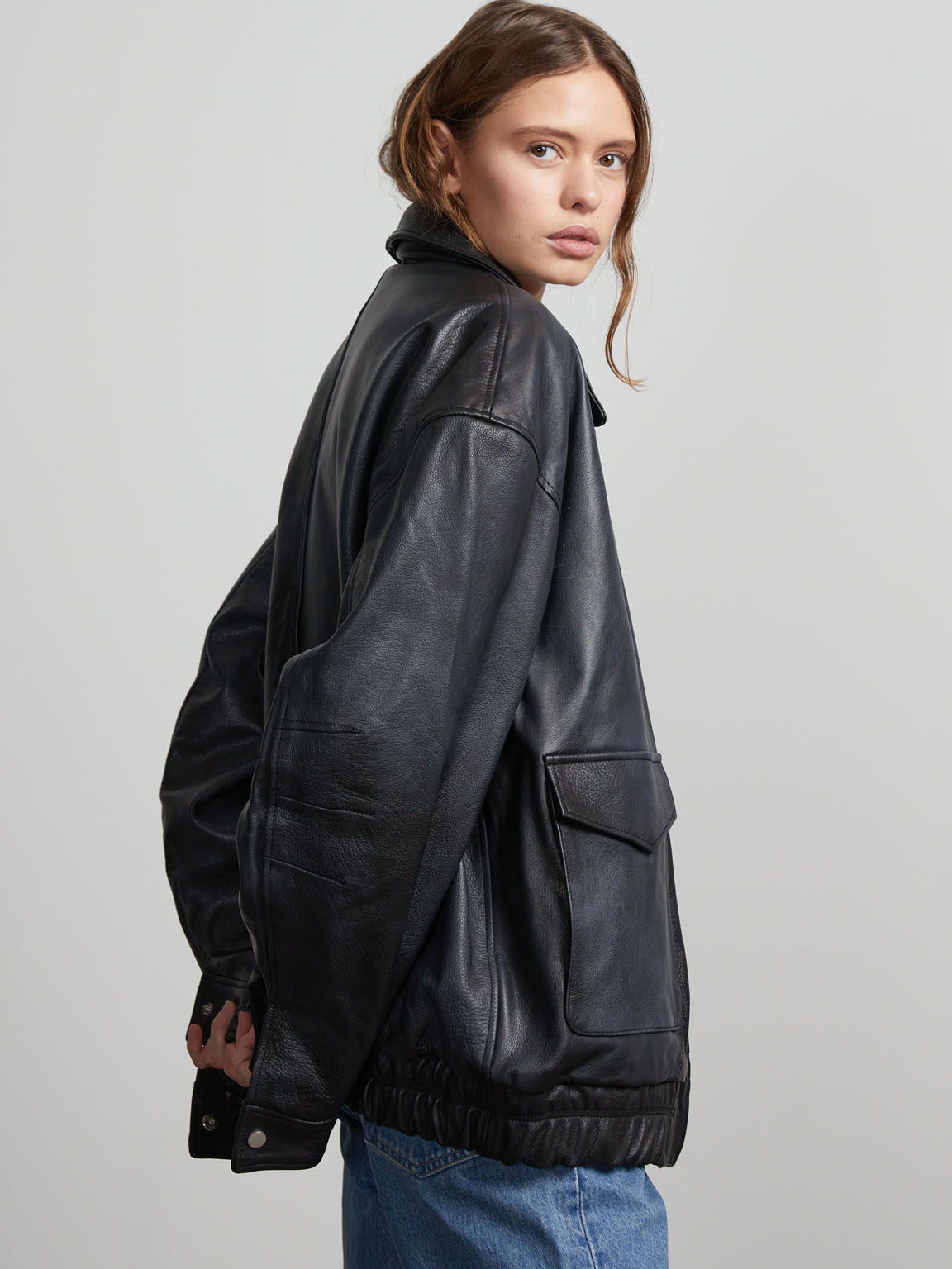 TANIS LEATHER BOMBER - BLACK