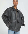 TANIS LEATHER BOMBER - BROWN