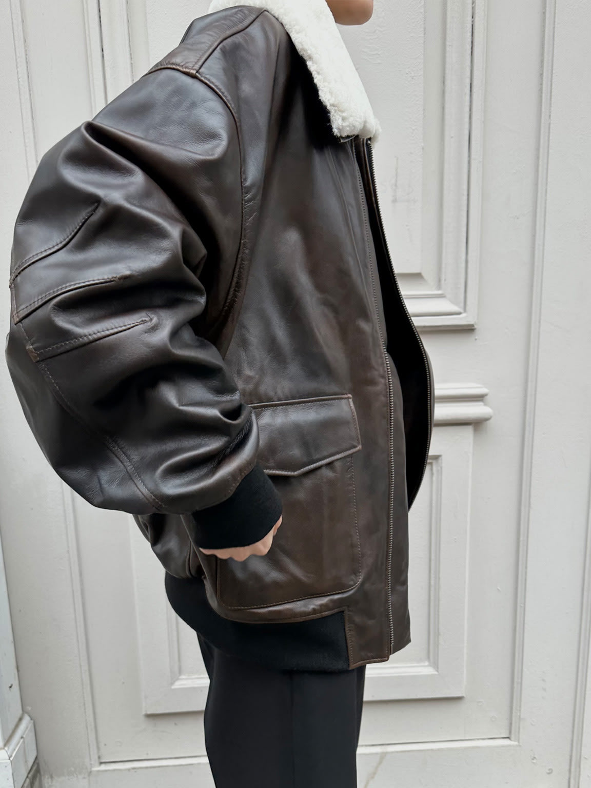 BILLY LEATHER BOMBER - BROWN